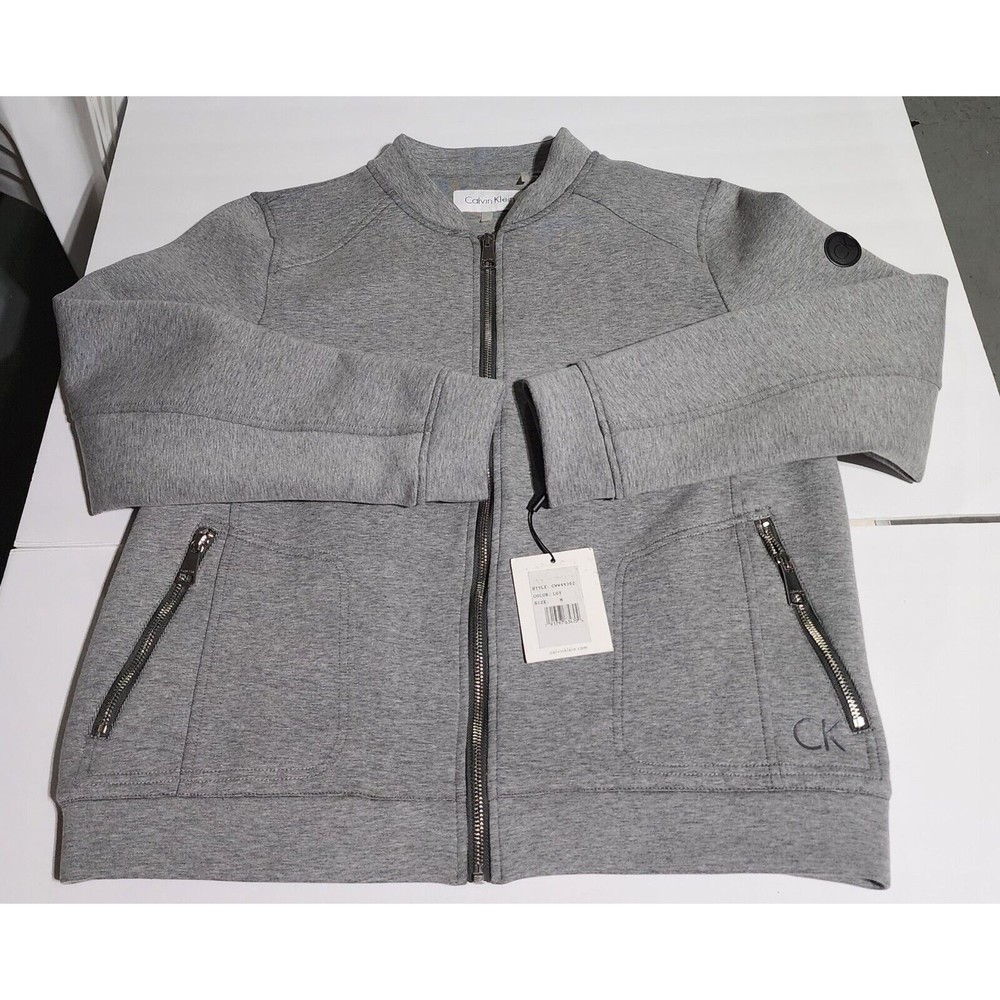 New Calvin Klein Women's Zip Front Scuba Bomber Gray  JacketSize Medium